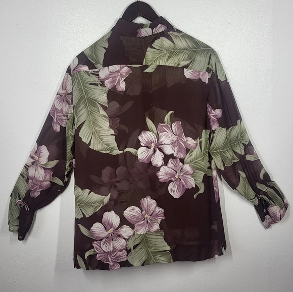 Tommy Bahama Tropical Floral 100% Silk Long Sleeve Sheer Button Down Shirt - Picture 6 of 13